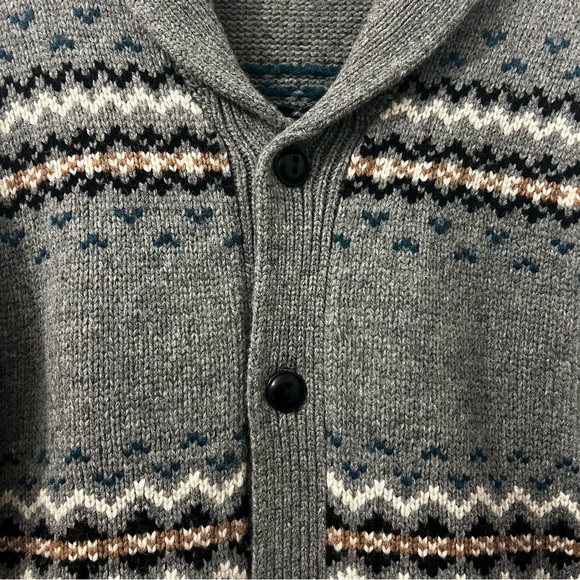 Dockers Men's M Gray Fair Isle Wool Button Down Cardigan Sweater Academia Preppy - Picture 4 of 10